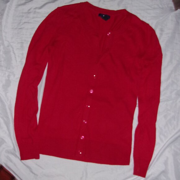 size small womens top sweater shirt red  knit button down cardigan - Picture 2 of 4